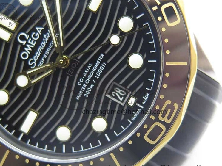 0218 Seasonal 2018 Seamaster Diver 300M SS YG VSF 1:1 Best Edition YG Bezel Black Dial on Black Rubber Strap A 7934